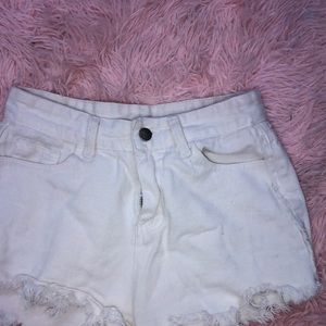 Women’s White Distressed Jean Shorts
